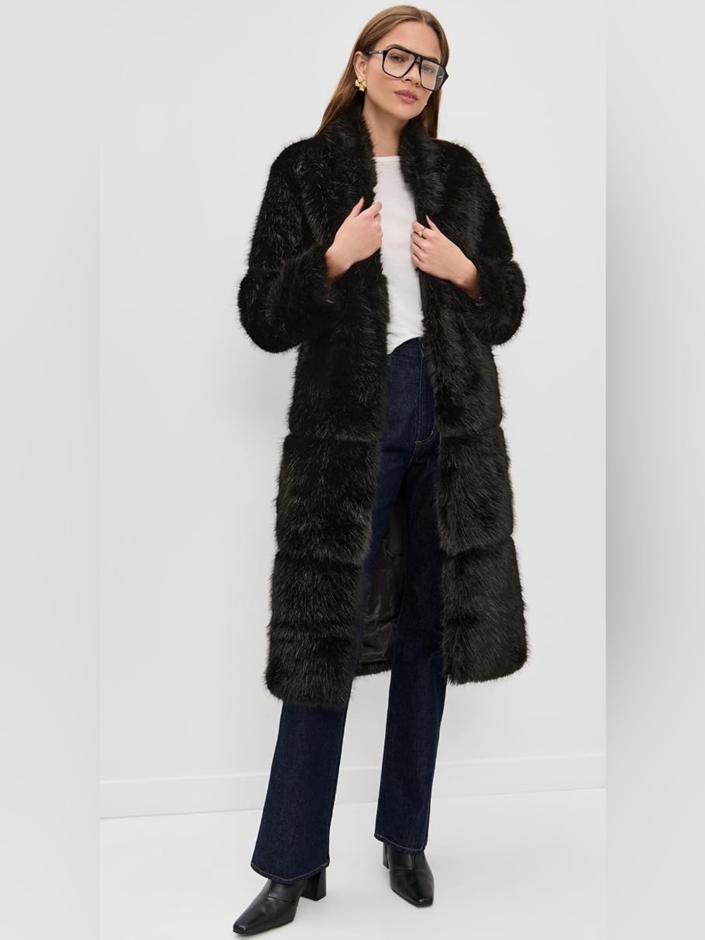 Apparis NWOT Faux Fur Tiered Sylke Sable Coat - Noir